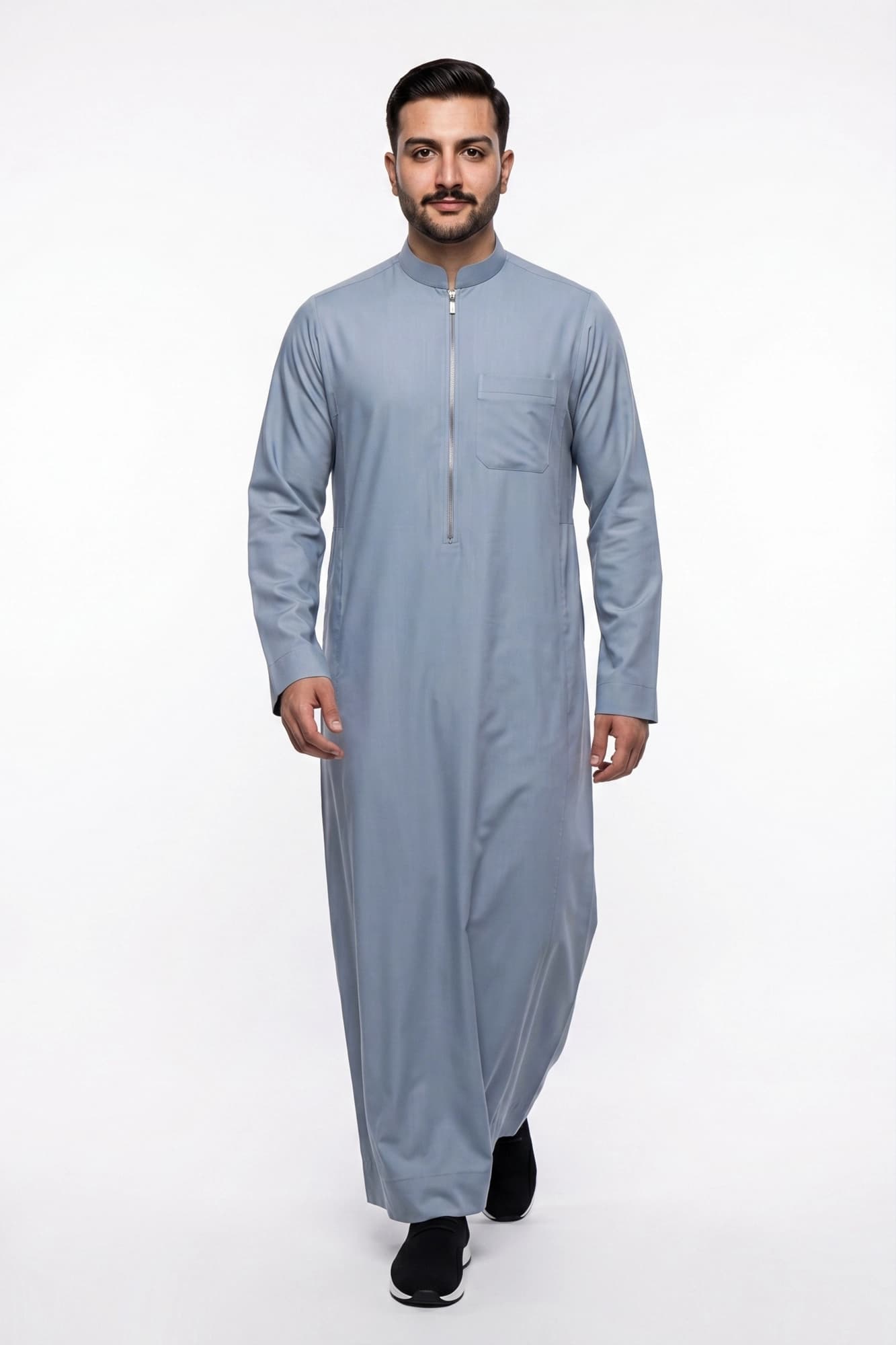 Misty Blue Saudi Zip Thobe - China Wool